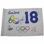 Justin Rose, Henrik Stenson, & Matt Kuchar Signed 2016 Rio Olympics Flag JSA ALOA