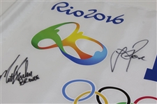 Justin Rose, Henrik Stenson, & Matt Kuchar Signed 2016 Rio Olympics Flag JSA ALOA