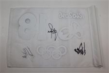 Justin Rose, Henrik Stenson, & Matt Kuchar Signed 2016 Rio Olympics Flag JSA ALOA