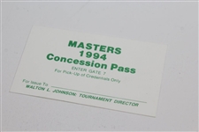 Masters Tournament Press Scoring Sheet Pad & 1994 Concession Pass