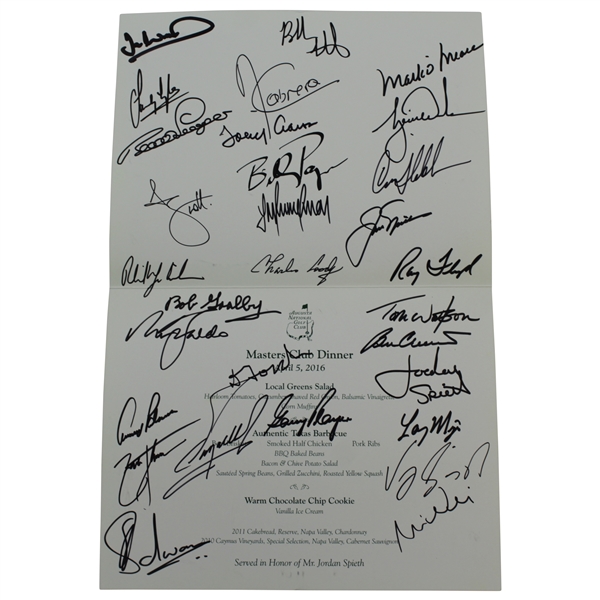Charles Coodys 2016 Signed Masters Club Dinner Menu - Arnies Last JSA ALOA