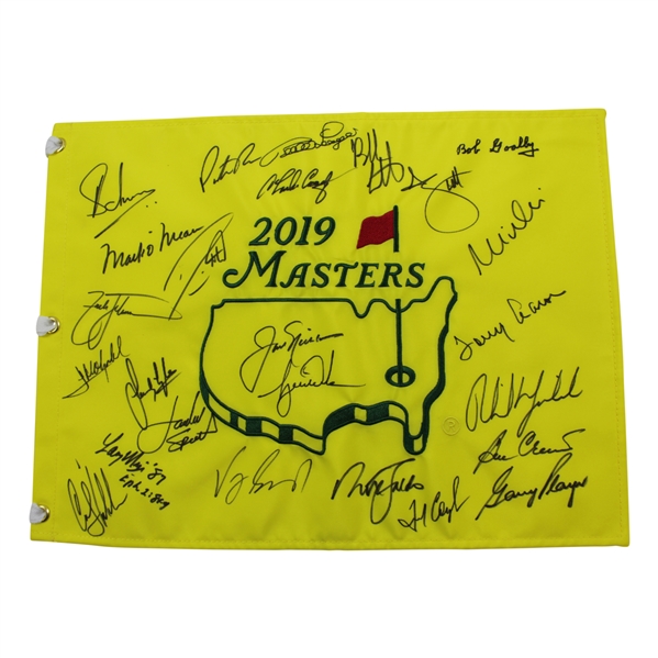2019 Masters Champions Dinner Flag Signed by 25 with Jack & Tiger Center - Charles Coody Collection JSA ALOA