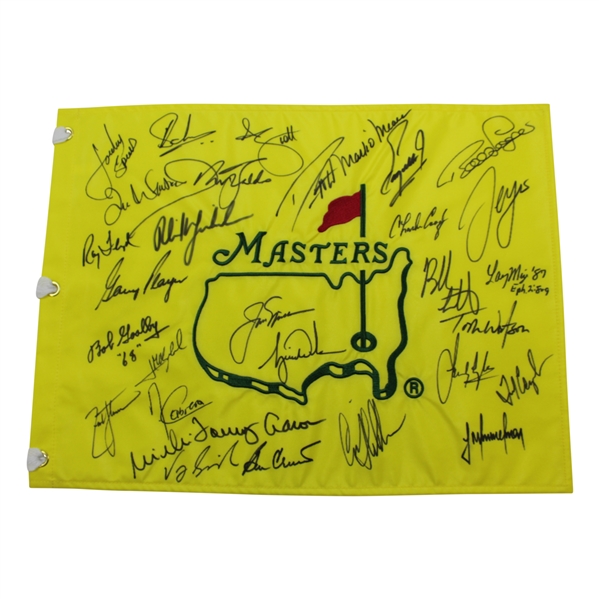 Undated Masters Champions Dinner Flag Signed by 31 with Nicklaus & Tiger Center - Charles Coody Collection JSA ALOA