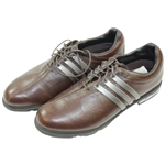 Greg Norman's Personal Used Tour360 Ltd Adidas Brown Golf Shoes with Crooked Stick Golf Club Sticker