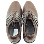 Greg Norman's Personal Used Tour360 Ltd Adidas Brown Golf Shoes with Crooked Stick Golf Club Sticker