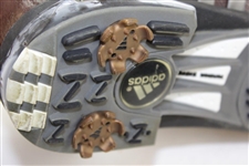 Greg Norman's Personal Used Tour360 Ltd Adidas Brown Golf Shoes with Crooked Stick Golf Club Sticker