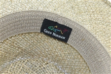 Greg Norman Signed Personal Worn Shark Logo Tan Straw Gambler Hat JSA ALOA