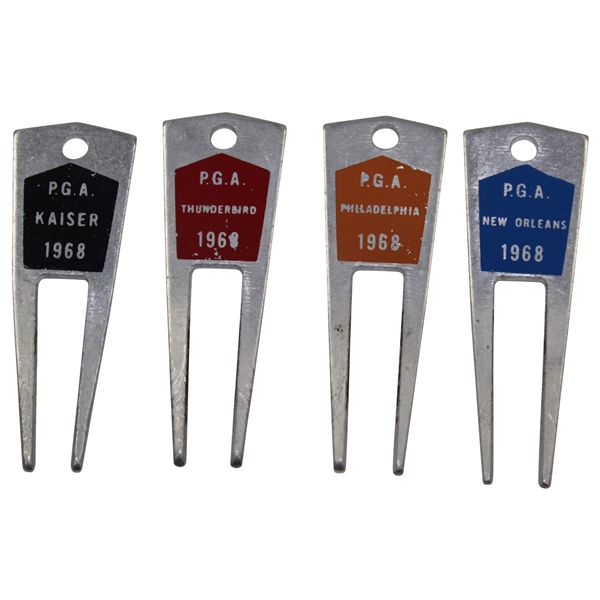 Charles Coodys Four 1968 Contestant Divot Tools - PGA Kaiser, PGA Thunderbird, PGA Philadelphia, & PGA New Orleans