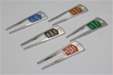 Charles Coody's Five 1968 Contestant Divot Tools - PGA Sahara, PGA American, Canadian Open, PGA Doral, & PGA Haig Scotch