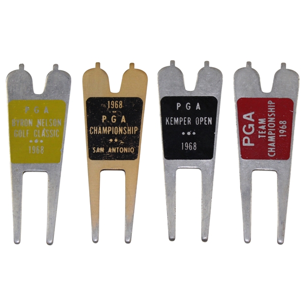 Charles Coodys Four 1968 Contestant Divot Tools - Byron Nelson, PGA Championship San Antonio, Kemper Open, & PGA Team Championship