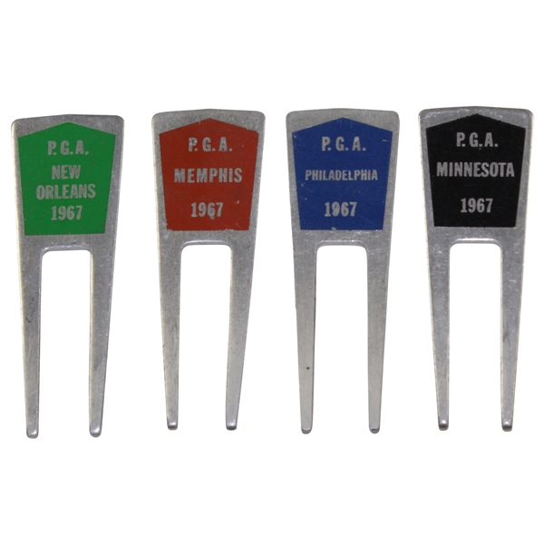 Charles Coodys Four 1967 Contestant Divot Tools - PGA New Orleans, PGA Memphis, PGA Philadelphia, & PGA Minnesota