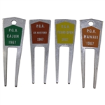 Charles Coodys Four 1967 Contestant Divot Tools - PGA Cajun, PGA Gr. Hartford, PGA Texas Open, & PGA Hawaii