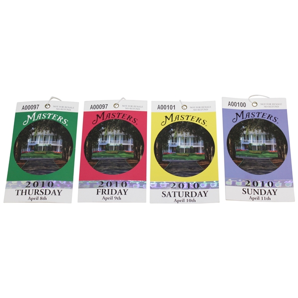 2010 Masters Tournament Daily Ticket Set - Thursday, Friday, Saturday, & Sunday - Phil Mickelson Winner