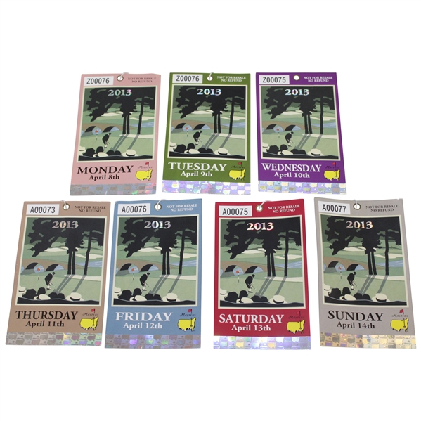2013 Masters Tournament Full Daily Ticket Set - Monday-Sunday - Adam Scott Winner