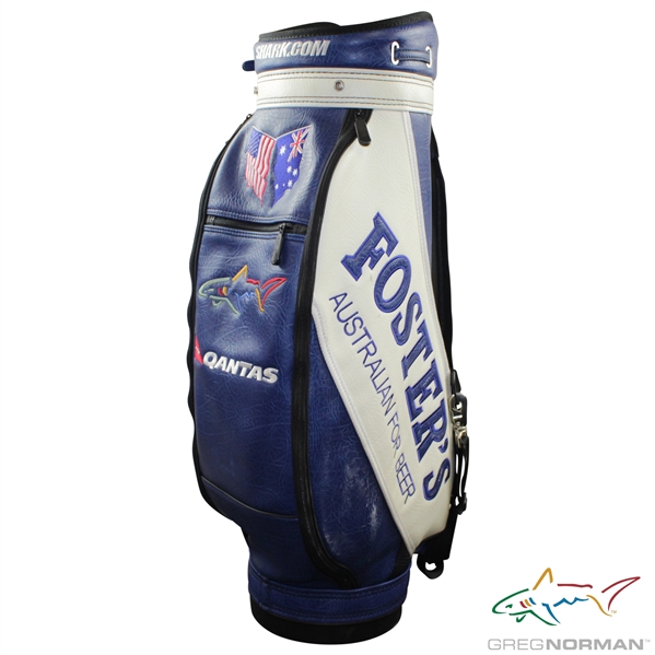 Greg Normans Personal Burton Qantas Fosters Australian Beer Blue & White Full Size Golf Bag with Flags