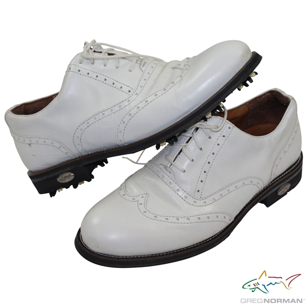 Greg Normans Personal Used White Shark Logo Lambda Golf Shoes - Handmade in Europe - Size 43