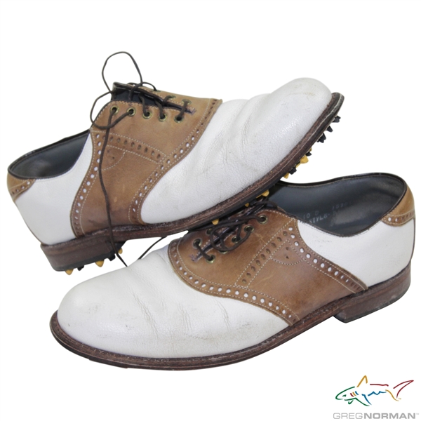 Greg Normans Personal Used FootJoy Tan & White Golf Shoes