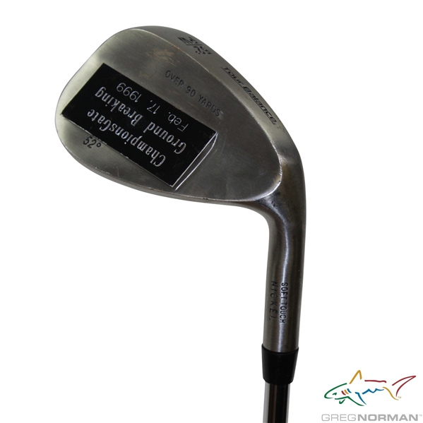 Greg Normans Personal Used 1999 ChampionsGate Ground Breaking Tour Distance 52 Degree Soft Touch Nickel Pitching Wedge