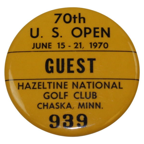 Charles Coodys 1970 US Open at Hazeltine Golf Club Guest Badge #939