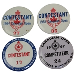 Charles Coodys 1964, 1965, 1966, & 1967 Canadian Open Contestant Badges