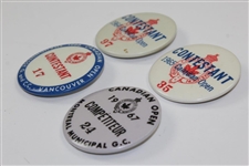 Charles Coody's 1964, 1965, 1966, & 1967 Canadian Open Contestant Badges