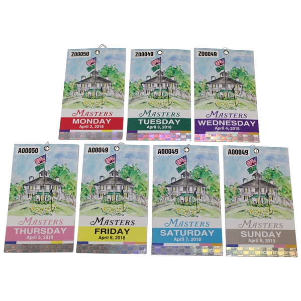 2018 Masters Tournament Full Daily Ticket Set - Monday-Sunday - Patrick Reed Winner