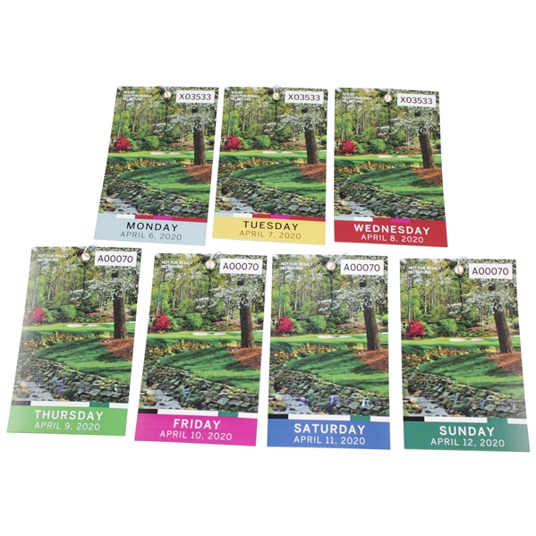 2020 Masters Tournament Full Daily Ticket Set - Monday-Sunday - Dustin Johnson Winner