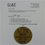 Charles Coody's 1970 US Open at Hazeltine Golf Club Guest Badge #939