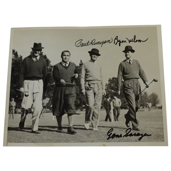 Byron Nelson, Paul Runyan, & Gene Sarazen Signed Augusta Open Wide World Wire Photo