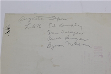 Byron Nelson, Paul Runyan, & Gene Sarazen Signed Augusta Open Wide World Wire Photo
