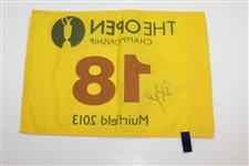 Phil Mickelson Signed 2013 OPEN Championship at Muirfield Yellow Screen Flag JSA ALOA