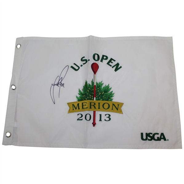 Justin Rose Signed 2013 US Open Championship at Merion Embroidered White Flag JSA ALOA