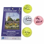 Four (4) LPGA Stars Signed Golf Balls with Signed 2009 Solheim Cup Ticket JSA ALOA