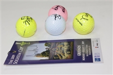 Four (4) LPGA Stars Signed Golf Balls with Signed 2009 Solheim Cup Ticket JSA ALOA