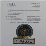 Barry Jaeckel's 1972 US Open at Pebble Beach Contestant Badge