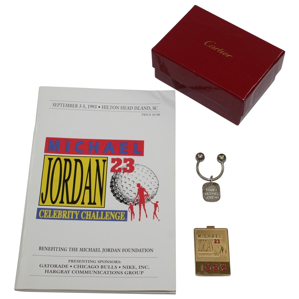1993 Michael Jordan 23 Celebrity Challenge Money Clip & Program with Cartier Sterling Silver "Thanks Michael Jordan"