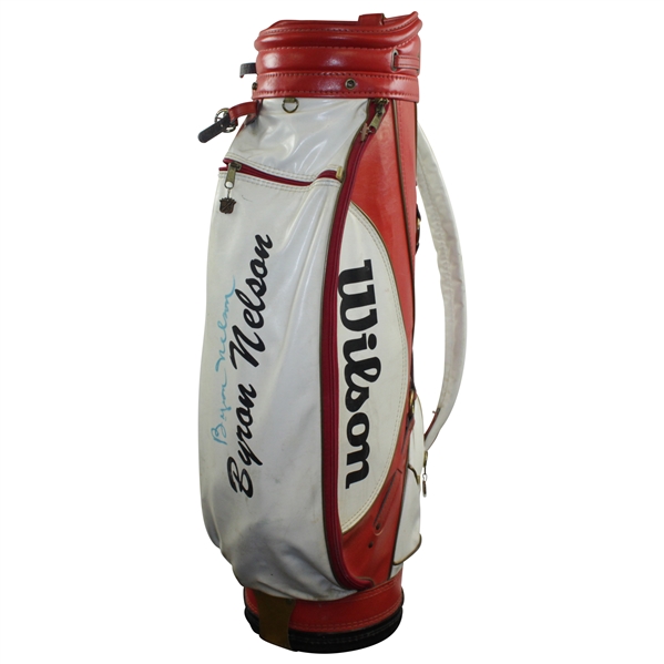 Byron Nelson Signed Wilson Red & White Byron Nelson Full Size Golf Bag BECKETT #A61160