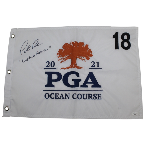 Patrick Reed Signed 2021 PGA at Kiawah Island Ocean Course Embroidered Flag with Captain America JSA #PP01864