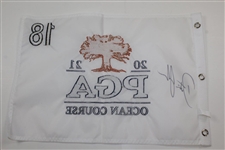 Dustin Johnson Signed 2021 PGA at Kiawah Island Ocean Course Embroidered Flag JSA #NN41178