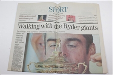 2001 Ryder Cup at The Belfry Course Guide, Booklet, Ticket, Newspaper, & Sergio Garcia Signed Large Sticker JSA ALOA