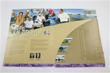 2001 Ryder Cup at The Belfry Course Guide, Booklet, Ticket, Newspaper, & Sergio Garcia Signed Large Sticker JSA ALOA