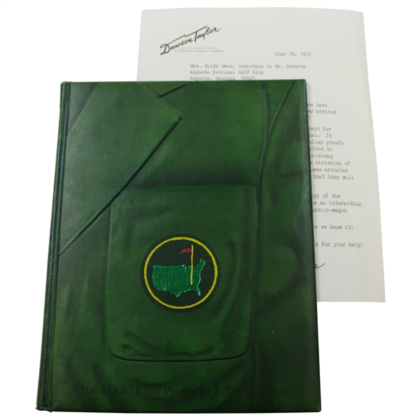 The Masters- Profile Of A Tournament Book By Dawson Taylor with Signed Letter To Augusta National Golf Club JSA ALOA