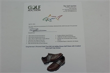 Greg Norman's Personal Used Tour360 Ltd Adidas Brown Golf Shoes with Crooked Stick Golf Club Sticker