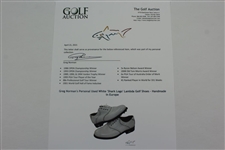 Greg Norman's Personal Used White 'Shark Logo' Lambda Golf Shoes - Handmade in Europe - Size 43