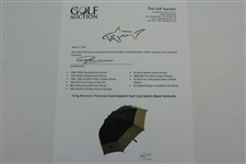 Greg Norman's Personal Used Medalist Golf Club Gold & Black Umbrella