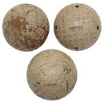 Three (3) Vintage Square Mesh Golf Balls - Davega, Tiger, & Wilson