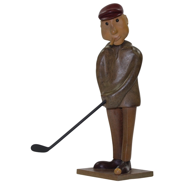 Carved Wood Golfer Man Figure Statue With Putter