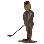 Carved Wood Golfer Man Figure Statue With Putter