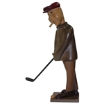 Carved Wood Golfer Man Figure Statue With Putter