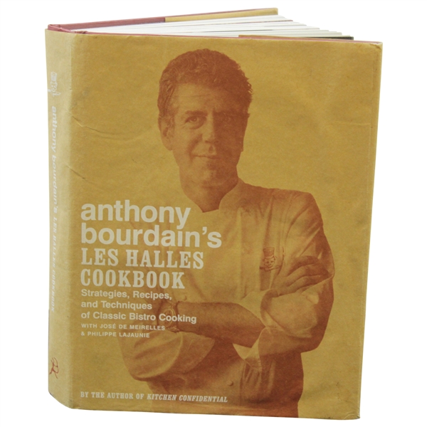 Anthony Bourdain Signed 2004 Les  Halles Cookbook with Knife Drawing & Personalized JSA FULL #BB53925